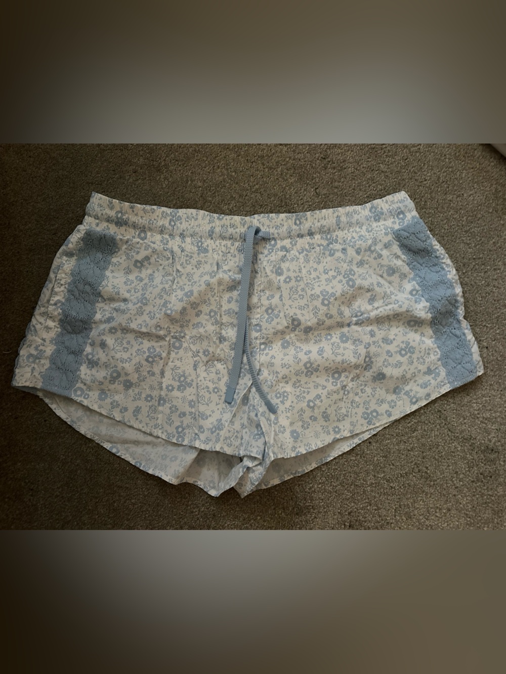JoyLab Light Blue Floral Lace-Trim Athletic Shorts